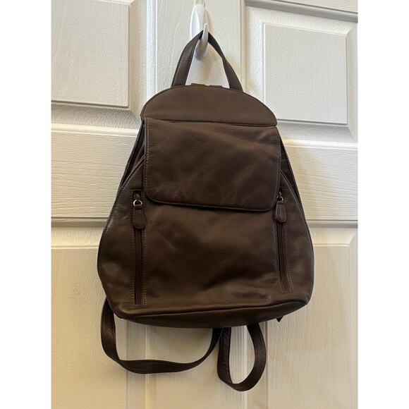 Apostrophe Brown Leather Backpack Purse Soft Pebbled Leather Flap Front Bag main image 9